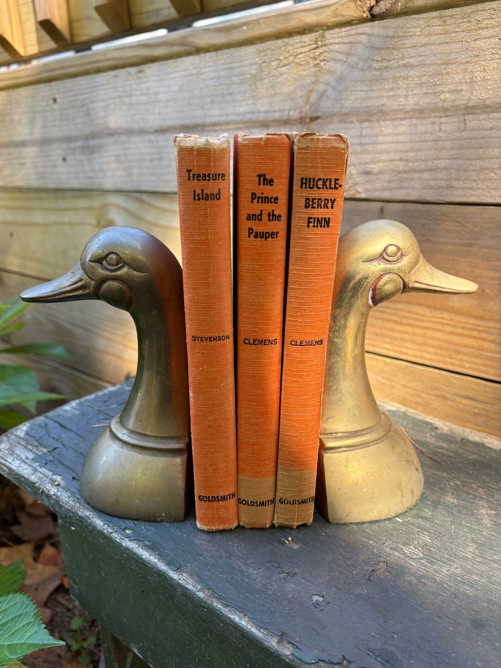 Vintage brass duck bookends